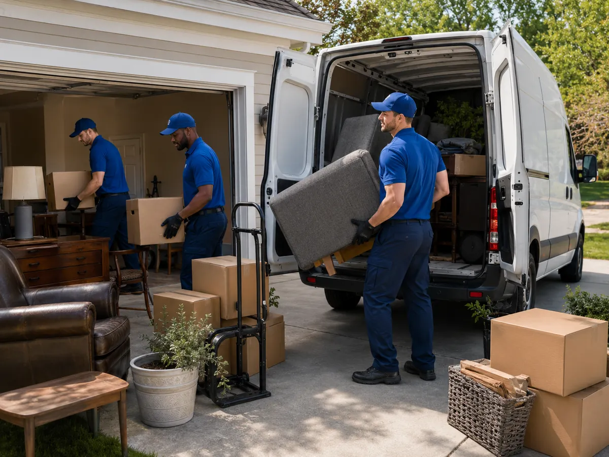A crew clearing furniture out of a home and loading it into a van